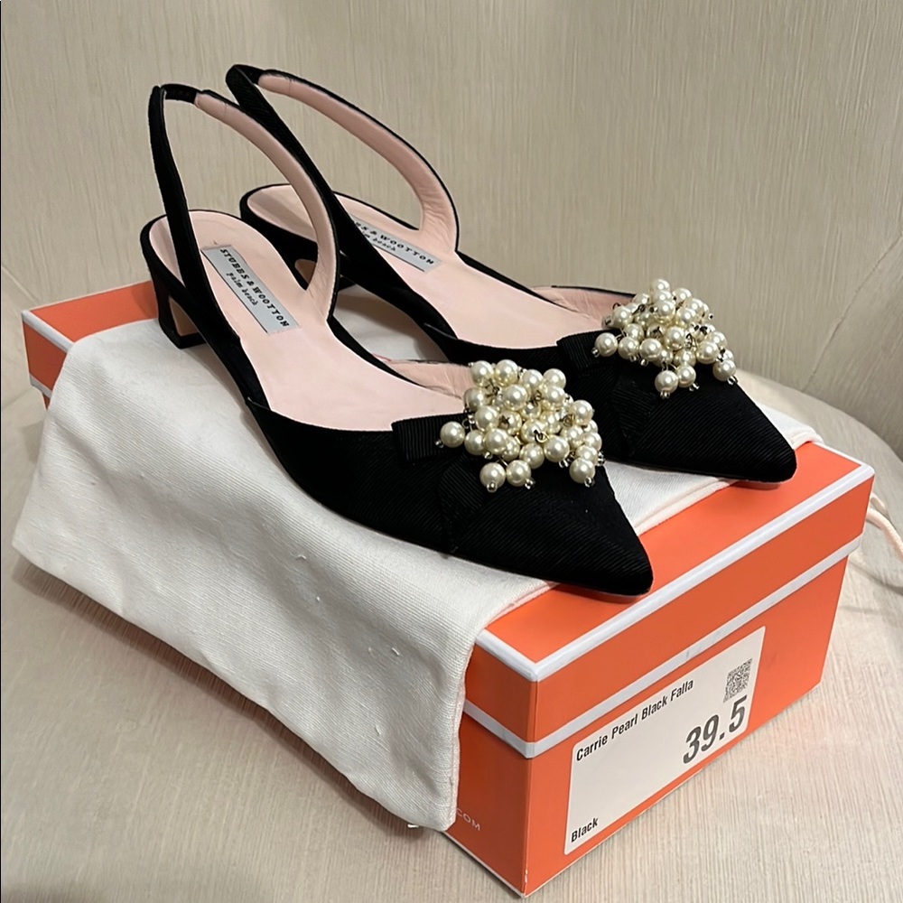 Stubbs &Wootton Carrie Pearl Black Falla sling back SZ 9 (EU 39.5)